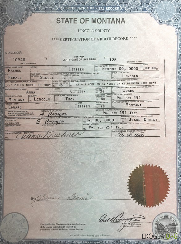 Modèle de certificat de naissance de l'État du Montana aux États Unis au format PSD